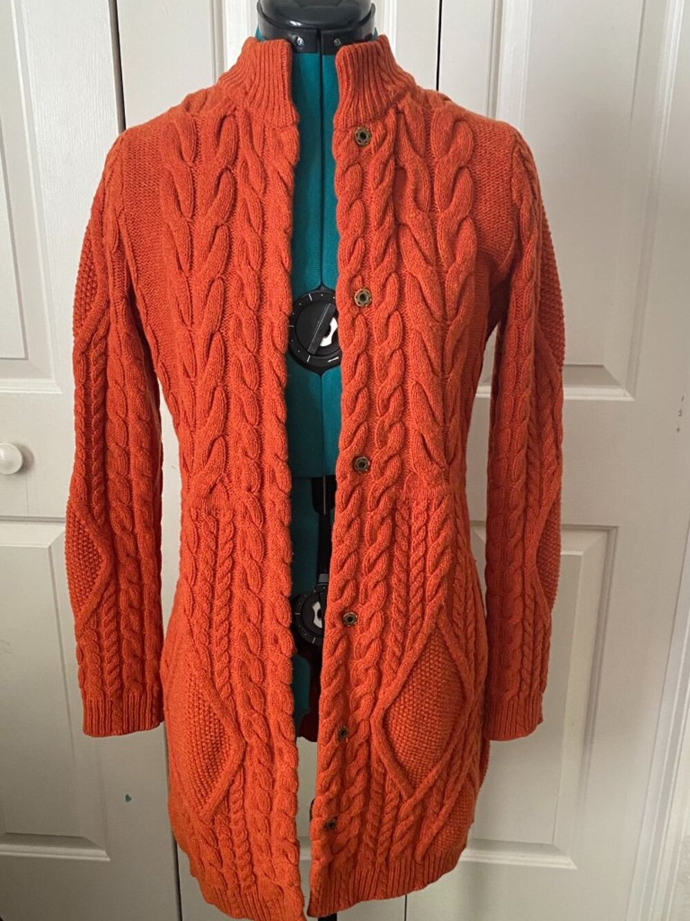 Guinevere by Anthropology Orange Long Cable knit Cardigan